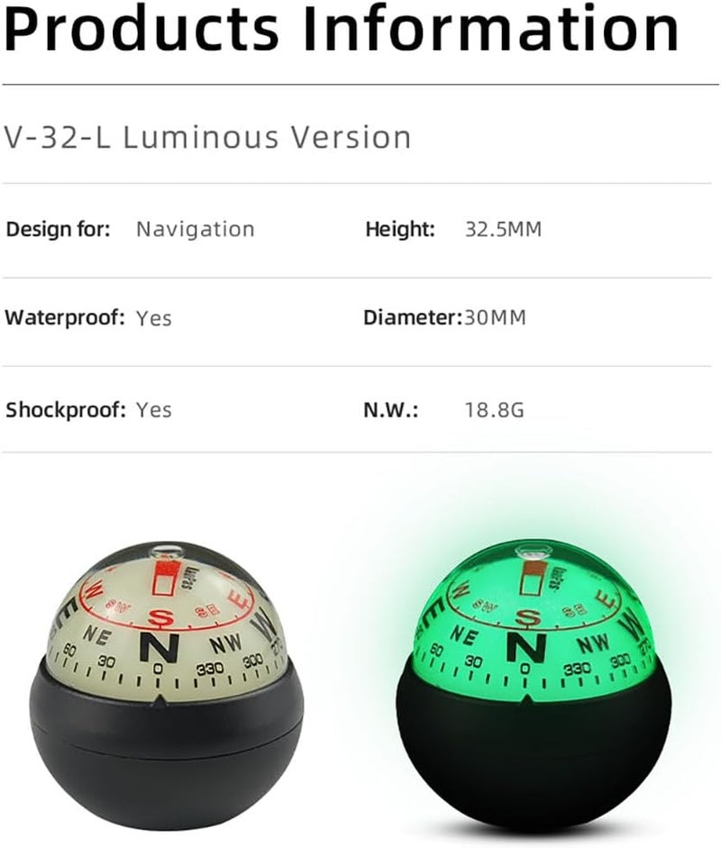 KanPas Dashboard Compass Ball with Double Dials for Cars Boats - Image 4